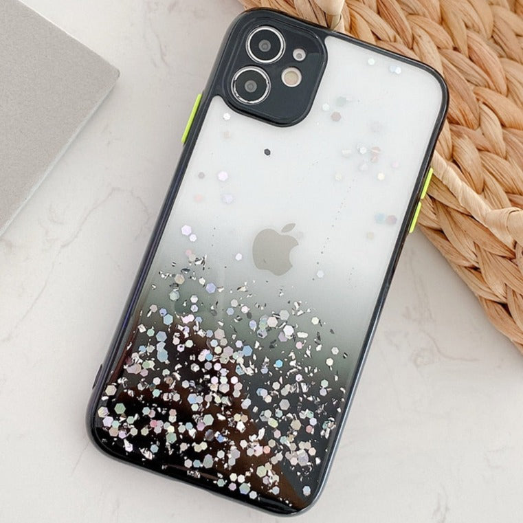 Clear Glitter Phone Case with Cute Gradient Rainbow Sequins for