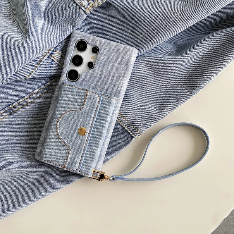 Denim Pattern Lanyard Samsung Case