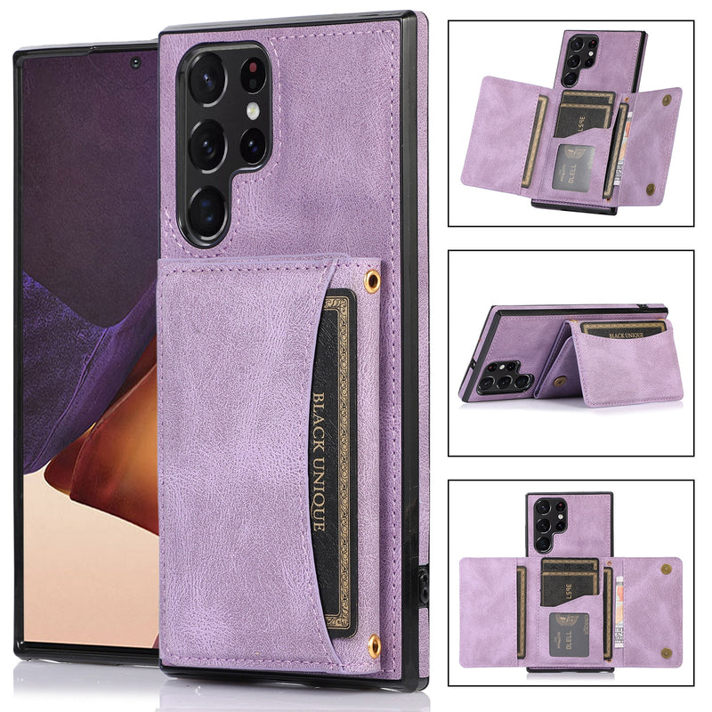 Triple Folded Matte Leather Wallet Samsung Galaxy Case - HoHo Cases For Samsung Galaxy S23 Ultra / Purple