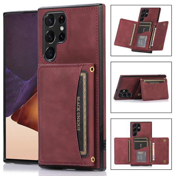 Triple Folded Matte Leather Wallet Samsung Galaxy Case - HoHo Cases For Samsung Galaxy S23 Ultra / Wine Red