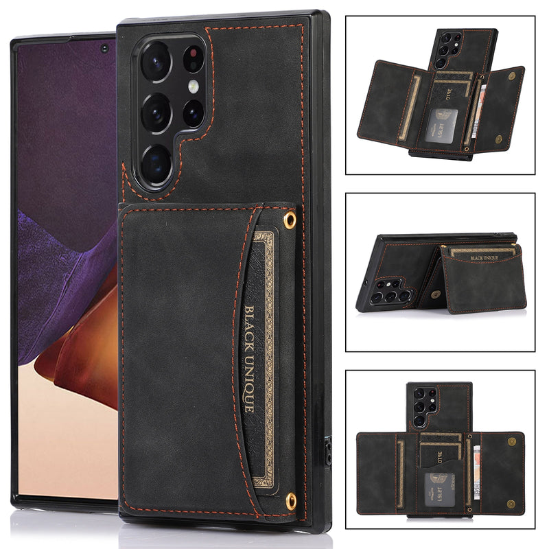 Triple Folded Matte Leather Wallet Samsung Galaxy Case - HoHo Cases For Samsung Galaxy S23 Ultra / Black