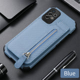 Leather Zipper Carbon Fiber Samsung Galaxy Case - HoHo Cases For Samsung Galaxy S23 Ultra / Blue