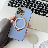 Plating Magnetic Bracket MagSafe iPhone Case - HoHo Cases For iPhone 14 / Sierra Blue