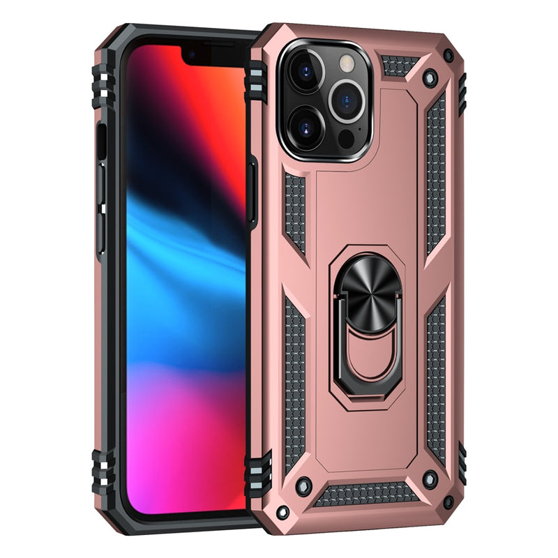 Shockproof Armor iPhone Case with Magnetic Metal Ring - HoHo Cases iPhone 15 Pro Max / Rose Gold