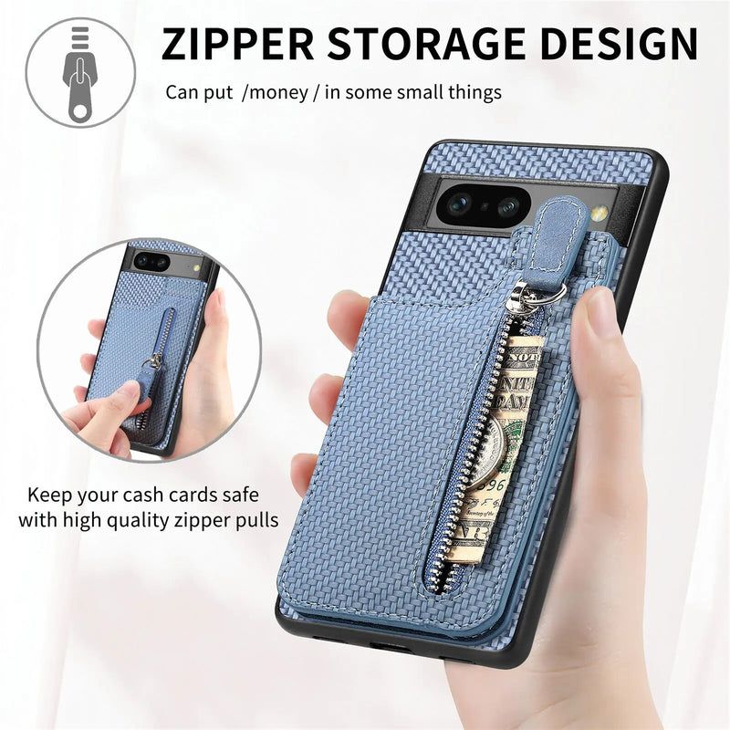 Carbon Fiber Flip Wallet Google Pixel Case