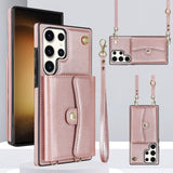 Lanyard Leather Multi Cards Wallet Samsung Galaxy Case - HoHo Cases For Samsung Galaxy S20 / Rose Gold