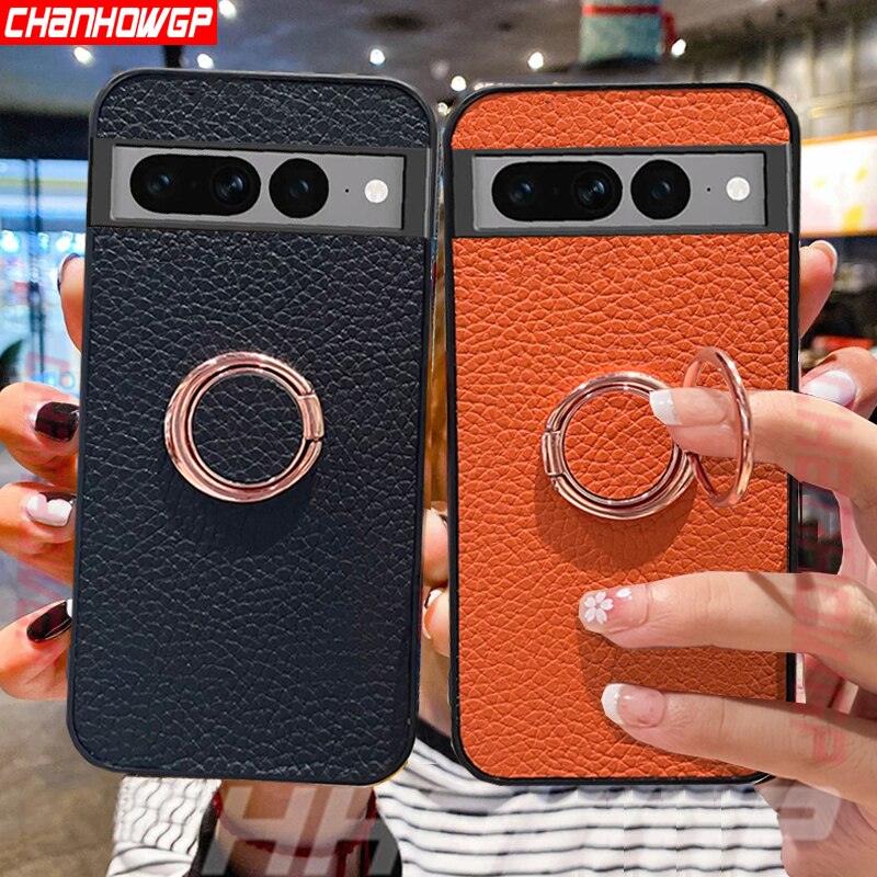 Stylish Leather Google Pixel Case with Magnetic Ring - HoHo Cases